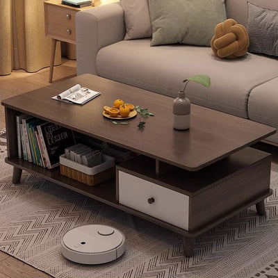 Modern Minimalist Rectangular Wood Density Plate Coffee Table For Living Room