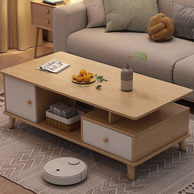 Modern Minimalist Rectangular Wood Density Plate Coffee Table For Living Room