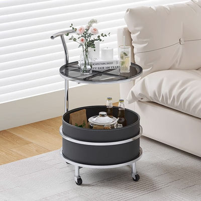 Modern Minimalist Cream Removable Round Glass Stainless Steel End Table 2-Tier For Living Room