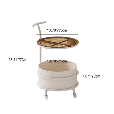 Modern Minimalist Cream Removable Round Glass Stainless Steel End Table 2-Tier For Living Room