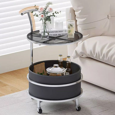 Modern Minimalist Cream Removable Round Glass Stainless Steel End Table 2-Tier For Living Room