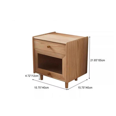 Modern Minimalist Square Wood Rock Slab Nightstand 2-Drawer For Bedroom