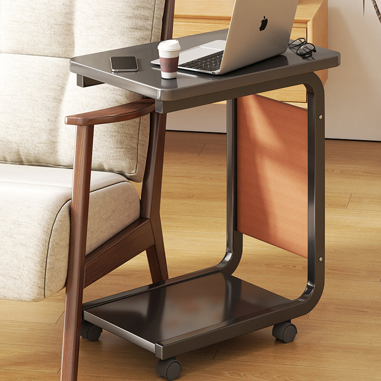 Modern Minimalist Moveable Roller Rectangular Metal Wood End Table 2-Tier For Living Room