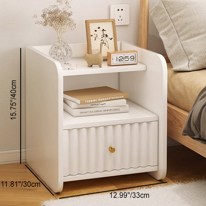 Modern Minimalist Wave Square Rectangle Density Panel Nightstand 1/2/3 Drawer For Bedroom