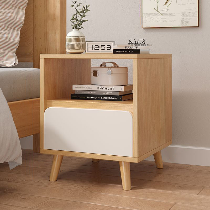 Modern Minimalist Square Rectangular Wood Nightstand 1/2/3 Drawer For Bedroom