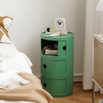 Contemporary Scandinavian Round Cylinder Plastic Nightstand 2/3 Tier For Bedroom