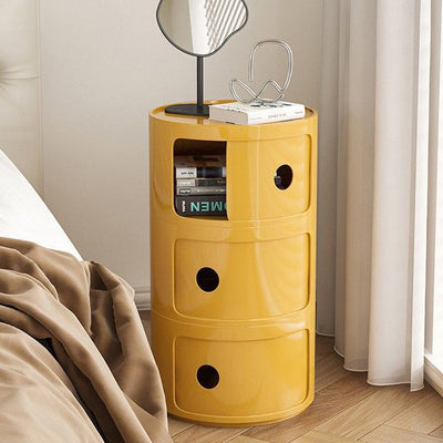 Contemporary Scandinavian Round Cylinder Plastic Nightstand 2/3 Tier For Bedroom