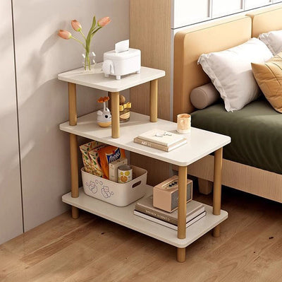 Modern Minimalist Rectangular Square Wooden Side Table 3-Tier For Living Room