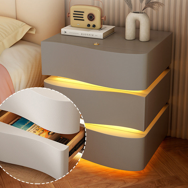 Modern Minimalist Ambiance Light Square Rectangle Wood Nightstand 2/3 Drawer For Bedroom