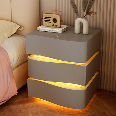 Modern Minimalist Ambiance Light Square Rectangle Wood Nightstand 2/3 Drawer For Bedroom