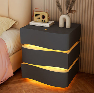 Modern Minimalist Ambiance Light Square Rectangle Wood Nightstand 2/3 Drawer For Bedroom