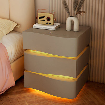 Modern Minimalist Ambiance Light Square Rectangle Wood Nightstand 2/3 Drawer For Bedroom