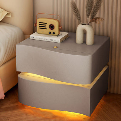 Modern Minimalist Ambiance Light Square Rectangle Wood Nightstand 2/3 Drawer For Bedroom