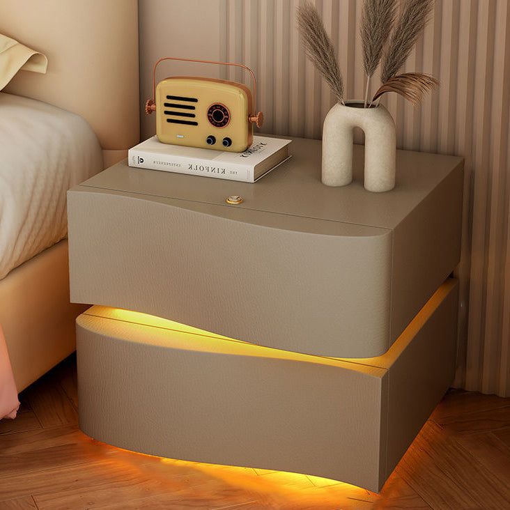 Modern Minimalist Ambiance Light Square Rectangle Wood Nightstand 2/3 Drawer For Bedroom