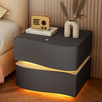 Modern Minimalist Ambiance Light Square Rectangle Wood Nightstand 2/3 Drawer For Bedroom