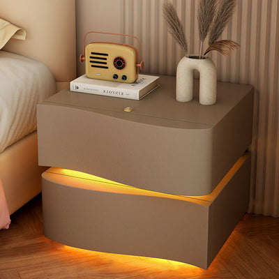 Modern Minimalist Ambiance Light Square Rectangle Wood Nightstand 2/3 Drawer For Bedroom