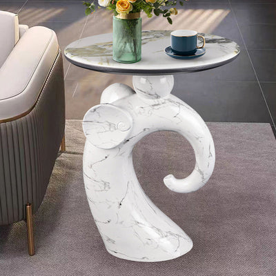 Modern Art Deco Elephant Round Resin Hypercrystalline Rock Coffee Table For Living Room