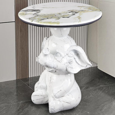 Modern Art Deco Elephant Round Resin Hypercrystalline Rock Coffee Table For Living Room