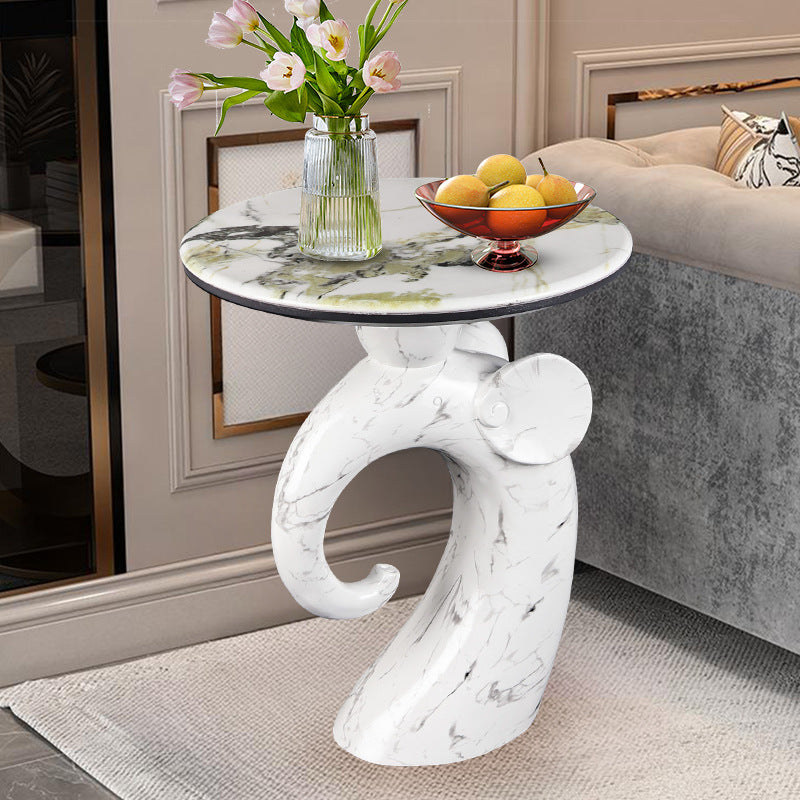 Modern Art Deco Elephant Round Resin Hypercrystalline Rock Coffee Table For Living Room