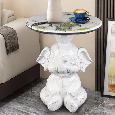 Modern Art Deco Elephant Round Resin Hypercrystalline Rock Coffee Table For Living Room