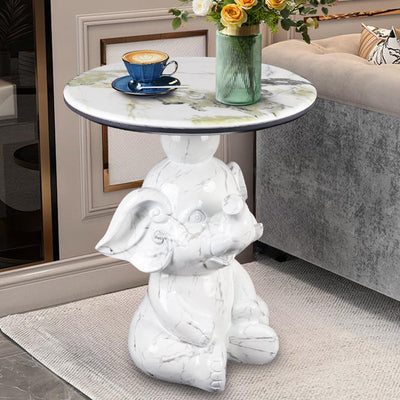 Modern Art Deco Elephant Round Resin Hypercrystalline Rock Coffee Table For Living Room