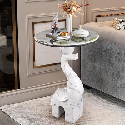 Modern Art Deco Elephant Round Resin Hypercrystalline Rock Coffee Table For Living Room