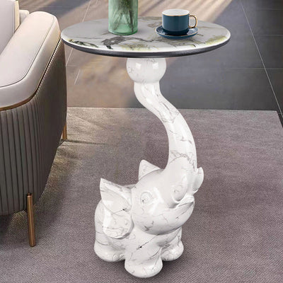 Modern Art Deco Elephant Round Resin Hypercrystalline Rock Coffee Table For Living Room