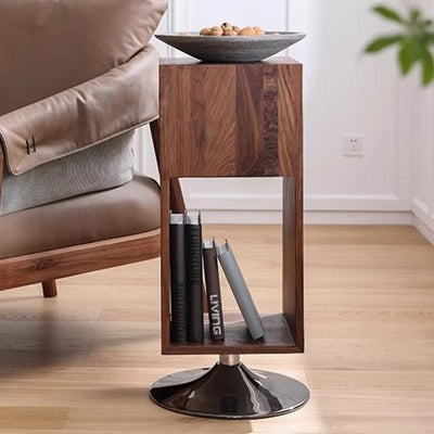 Modern Minimalist Rotatable Rectangular Wood Iron End Table 2-Tier For Living Room