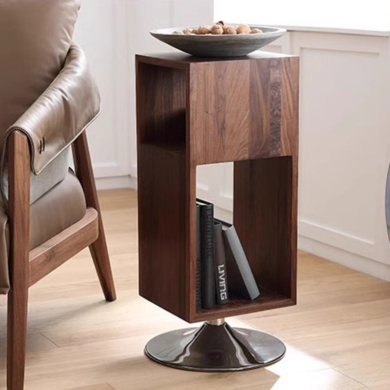 Modern Minimalist Rotatable Rectangular Wood Iron End Table 2-Tier For Living Room