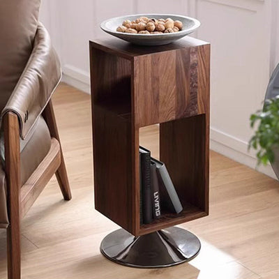 Modern Minimalist Rotatable Rectangular Wood Iron End Table 2-Tier For Living Room