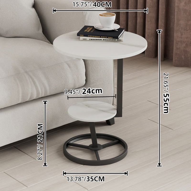 Contemporary Creative Round Iron Rock Slab End Table 2-Tier For Living Room