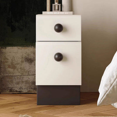 Modern Minimalist Cream Rectangle Laminate Wood Baking Paint Board Nightstand 2-Drawer For Bedroom