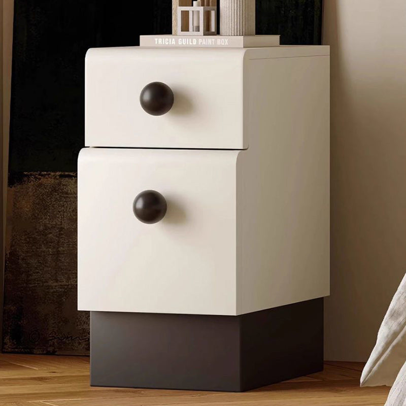 Modern Minimalist Cream Rectangle Laminate Wood Baking Paint Board Nightstand 2-Drawer For Bedroom