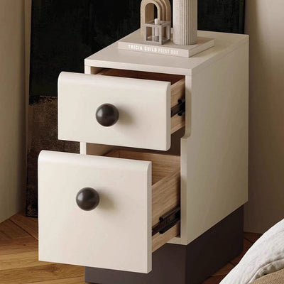 Modern Minimalist Cream Rectangle Laminate Wood Baking Paint Board Nightstand 2-Drawer For Bedroom