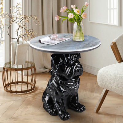 Contemporary Creative Bulldog Puppy Resin Hyper Crystalline Rock End Table For Living Room