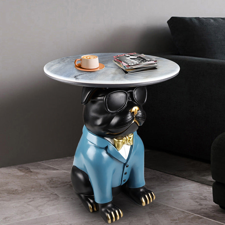 Contemporary Creative Bulldog Puppy Resin Hyper Crystalline Rock End Table For Living Room