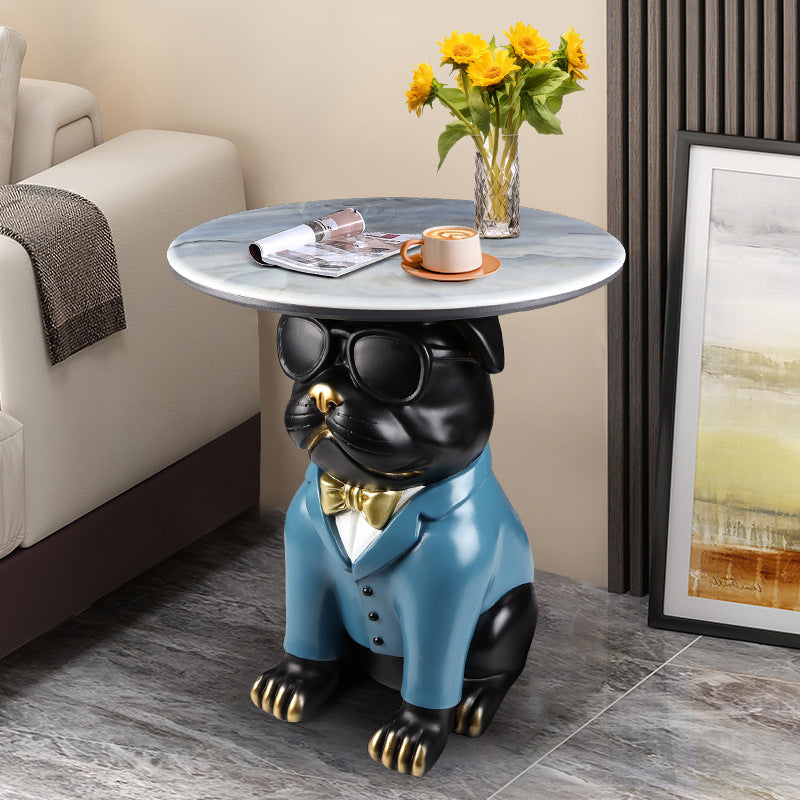 Contemporary Creative Bulldog Puppy Resin Hyper Crystalline Rock End Table For Living Room