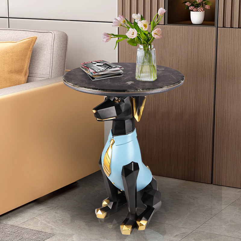 Contemporary Creative Bulldog Puppy Resin Hyper Crystalline Rock End Table For Living Room