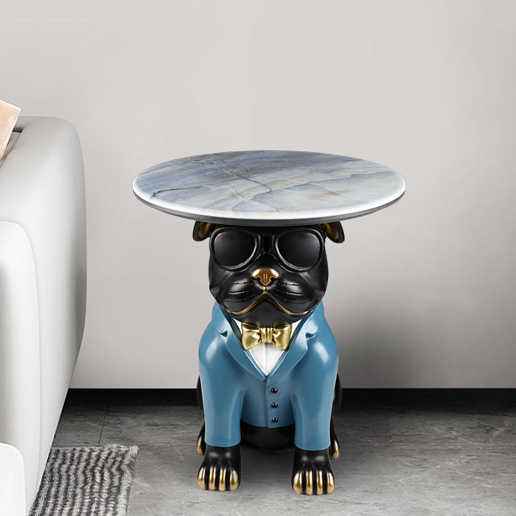 Contemporary Creative Bulldog Puppy Resin Hyper Crystalline Rock End Table For Living Room