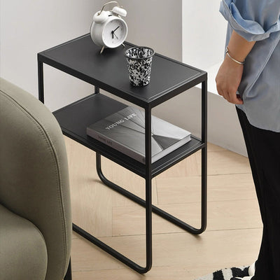 Modern Minimalist Rectangular Iron Stainless Steel End Table 2-Tier For Living Room