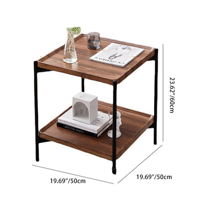 Modern Minimalist Rectangular Square Wood Metal Side Table 2-Tier For Living Room