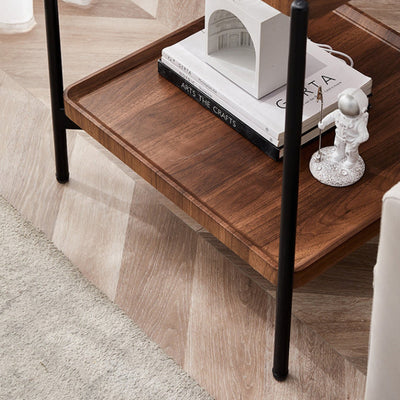 Modern Minimalist Rectangular Square Wood Metal Side Table 2-Tier For Living Room