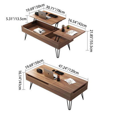 Contemporary Creative Liftable Rectangular Wood Coffee Table 2-Storage For Living Room