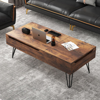 Contemporary Creative Liftable Rectangular Wood Coffee Table 2-Storage For Living Room