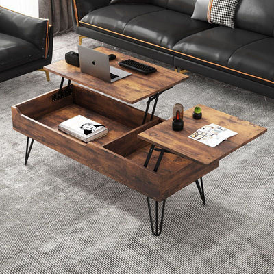 Contemporary Creative Liftable Rectangular Wood Coffee Table 2-Storage For Living Room