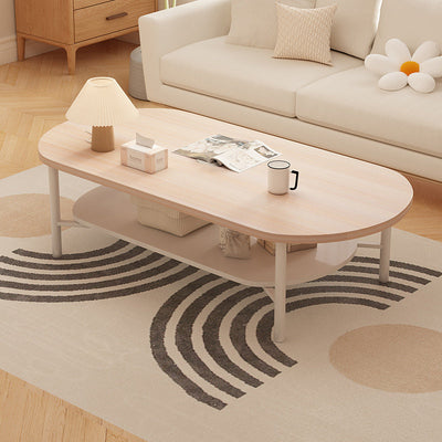 Modern Minimalist Cream Oval Carbon Steel Density Plate Coffee Table 2-Tier For Living Room