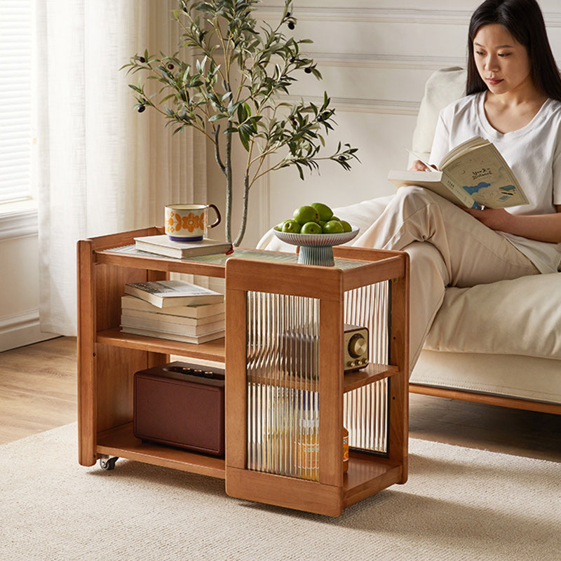 Traditional Rustic Removable Rectangular Wood Glass Side Table 2-Tier For Living Room