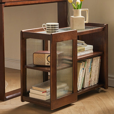 Traditional Rustic Removable Rectangular Wood Glass Side Table 2-Tier For Living Room