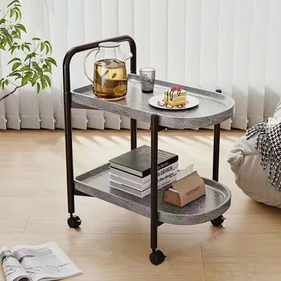 Contemporary Scandinavian Removable Round Sector Metal Density Plate End Table 2-Tier For Living Room