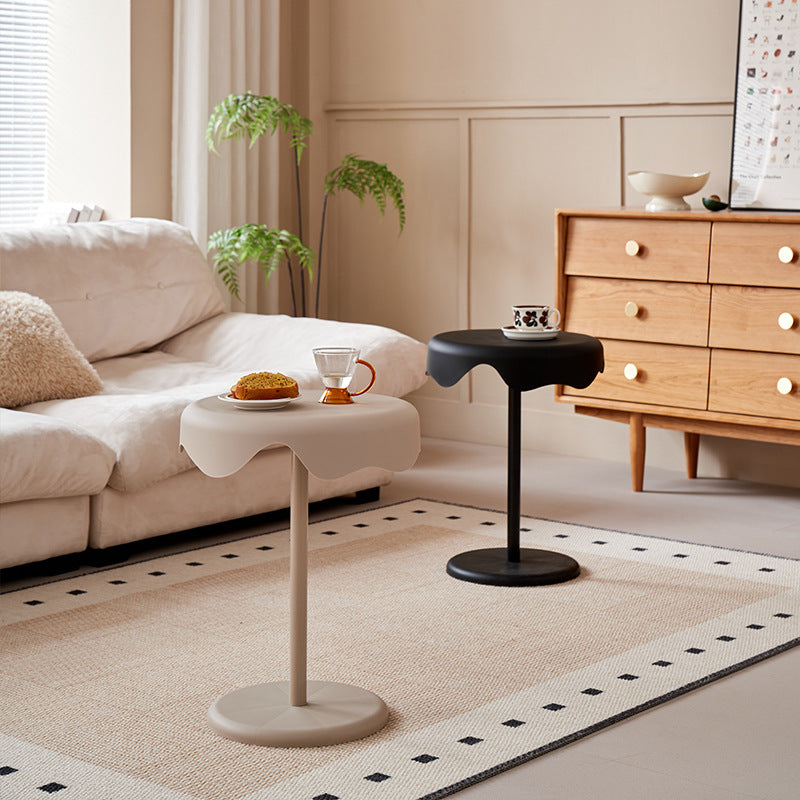 Contemporary Scandinavian Cream Round Curved Edge Plastic Iron Side Table For Living Room